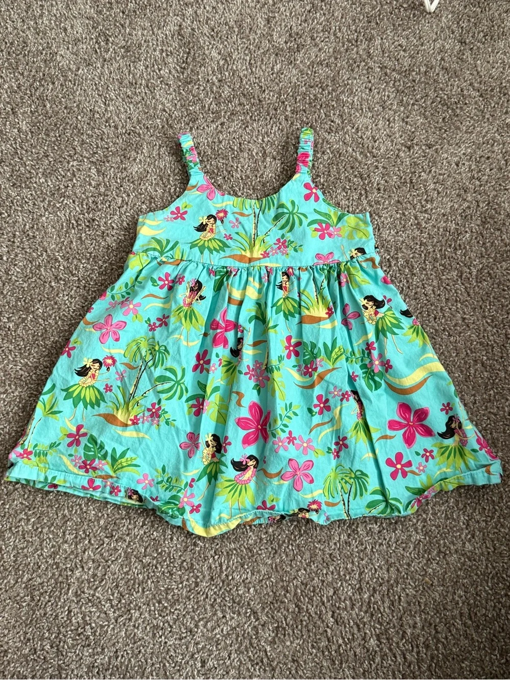 RJC Girls 4T Hawaiian Hula Girl Tropical Floral Turquoise A Line Sundress Dress